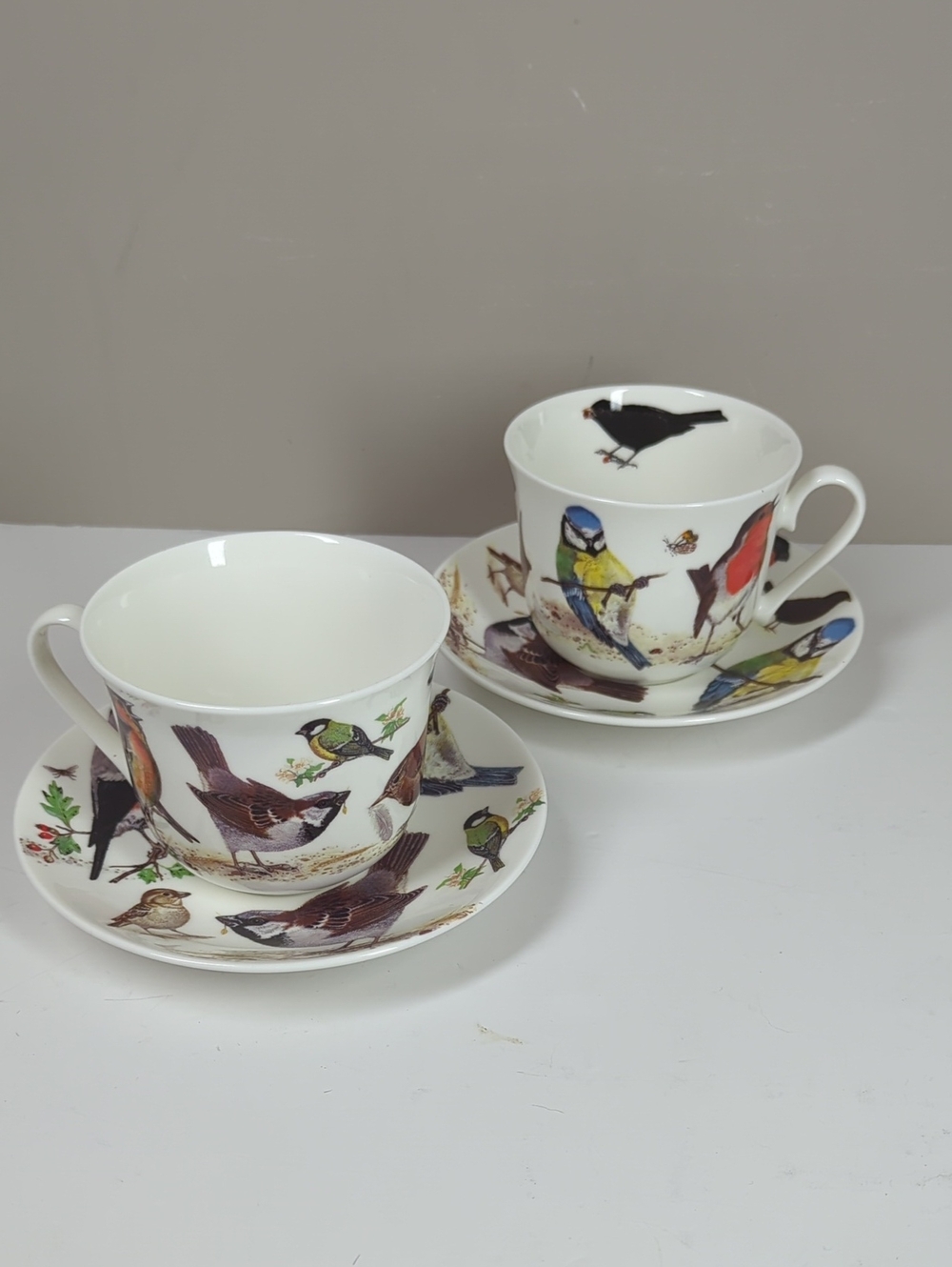 Roy Kirkham Garden Birds Set of 2 Fine Bone China Large Breakfast Cup and Saucer